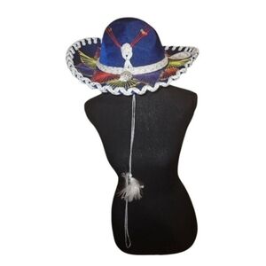 Mexican Luna Sombrero Handcrafted Mariachi Hat Blue Mexico Embroidered NEW